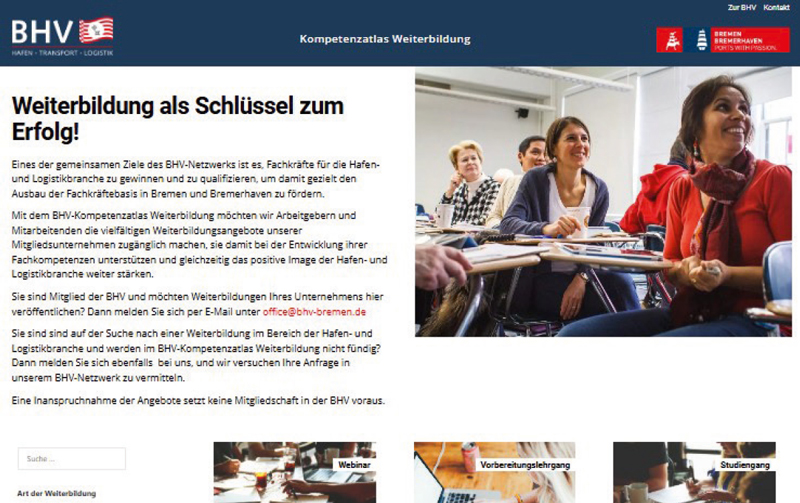 Screenshot der neuen Website des BHV-Weiterbildungskompetenzatlas