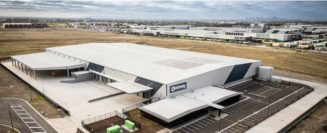 Aerial view of Roehlig Logistics location Large logistics hall from above
